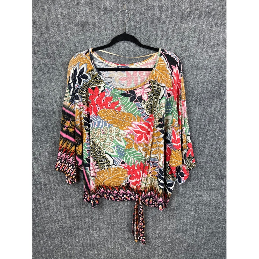Democracy Tropical Floral Batwing‎ Top Women XL Multicolor Excellent Tie Front